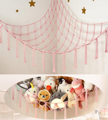 mirolam Large Stuffed Animal Hammock Corner Net for Toys Storage Hanging Stuff Animal Organizer Holder Pink Girls Living Room Bedroom Boho Nursery Dorm Decor