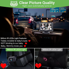 Baby Car Camera Ease Installation: Eye Protection Clear Night Vision 360° Rotation Rear Facing Baby Car Mirror for 2 Kids HD 1080P 150° Wide View Stability Backseat Camera with Monitor -Rohent N06