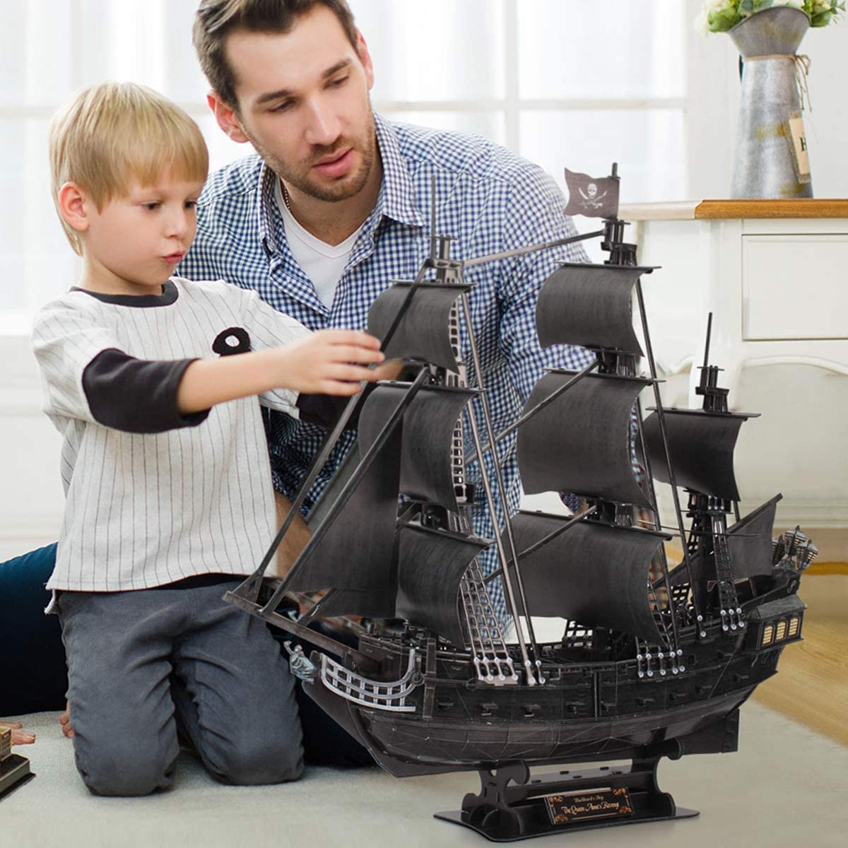 3D Puzzles for Adults 27" Pirate Ship Arts Crafts for Adults Easter Gifts for Men Women Model Kits Brain Teaser Puzzles for Adults Teacher Gifts, Queen Anne's Revenge Cool Home Decor, 340 Pcs