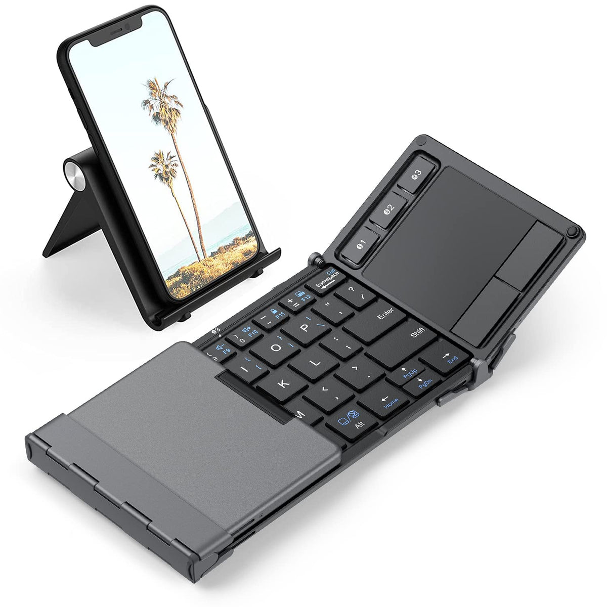 iClever Bluetooth Keyboard, BK08 Folding Keyboard with Sensitive Touchpad (Sync Up to 3 Devices), Pocket-Sized Tri-Folded Fodable Keyboard for Windows Mac Android iOS