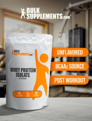 BULKSUPPLEMENTS.COM Whey Protein Isolate Powder - Unflavored Protein Powder, Whey Isolate Protein Powder - Whey Protein Powder, Gluten Free, 30g per Serving, 1kg (2.2 lbs) (Pack of 1)