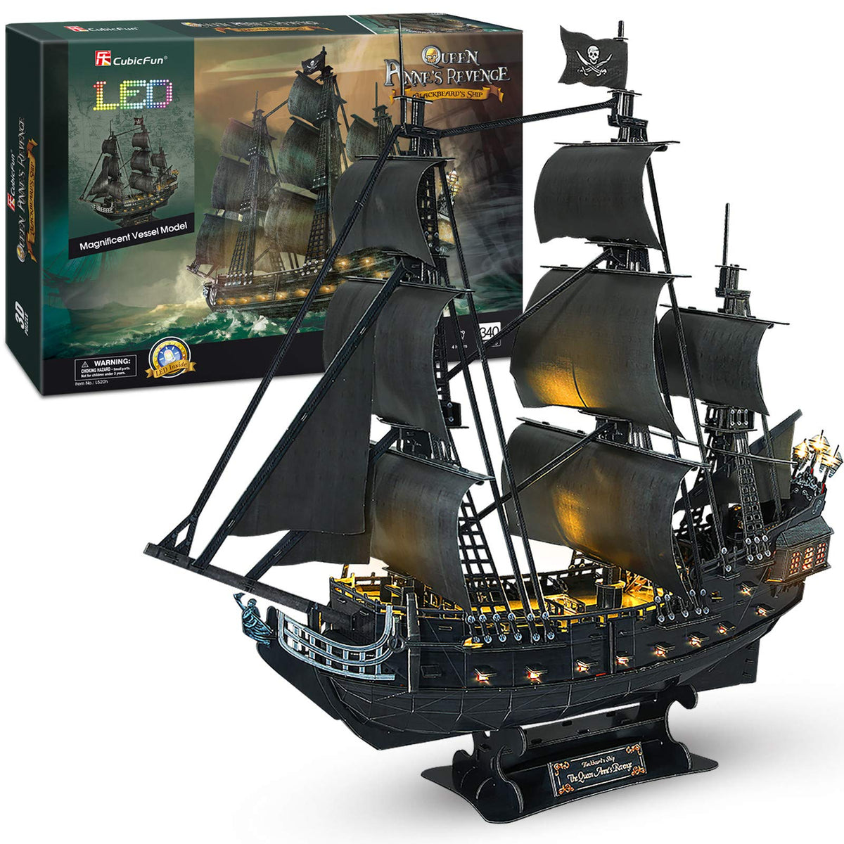 3D Puzzles for Adults 27" Pirate Ship Arts Crafts for Adults Easter Gifts for Men Women Model Kits Brain Teaser Puzzles for Adults Teacher Gifts, Queen Anne's Revenge Cool Home Decor, 340 Pcs