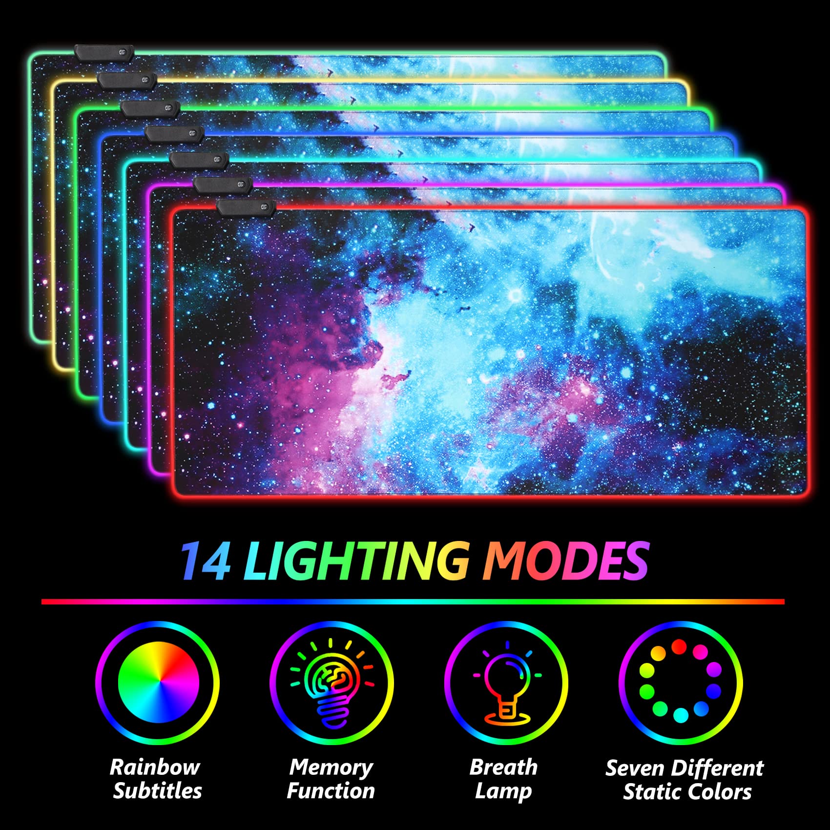 AIMSA RGB Gaming Mouse Pad Extended, Large Led Mousepads Non-Slip Rubber Base with 14 Lighting Modes, Computer Keyboard Mat Soft Desk pad Waterproof 35.4 x 15.8 inches, Galaxy Nebula Universe