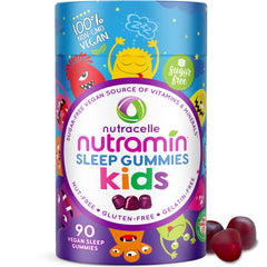 NUTRAMIN Kids Sleep Gummy - Sugar-Free & Vegan - 100% Natural Sleeping Aid with Melatonin Sleep Gummies for Kids - Hypoallergenic, Halal, Kosher, Non GMO - Dark Cherry - 90 Count