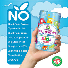 NUTRAMIN Kids Mood Boost Vitamin Gummy: The Yummy and Calm Magnesium Citrate Supplement for Children with Ashwagandha & Vitamin B Complex Anti-Stress Blend - Sugar-Free, Allergy-Safe, Vegan 90 ct