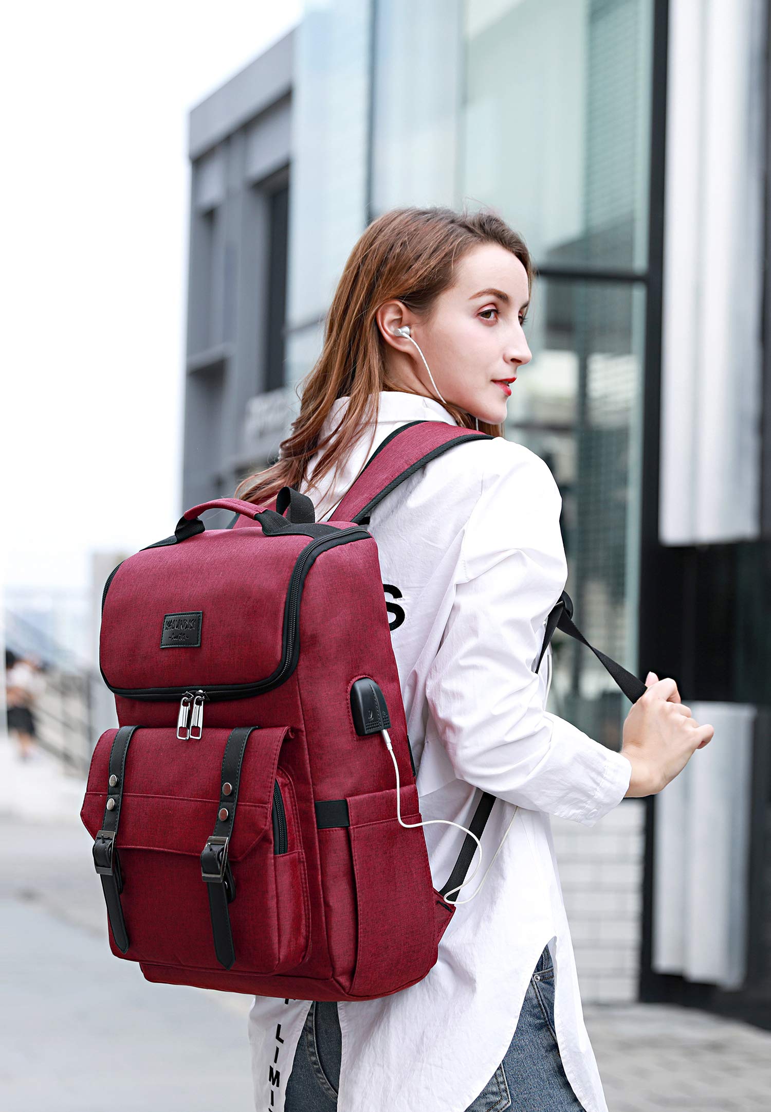 YALUNDISI Vintage Backpack Travel Laptop Backpack with usb Charging Port for Women & Men College Backpack Fits 15.6 Inch Laptop Red