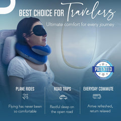 BCOZZY Neck Pillow for Travel Provides Double Support to The Head, Neck, and Chin in Any Sleeping Position on Flights, Car, and at Home, Comfortable Airplane Travel Pillow, Large, Navy