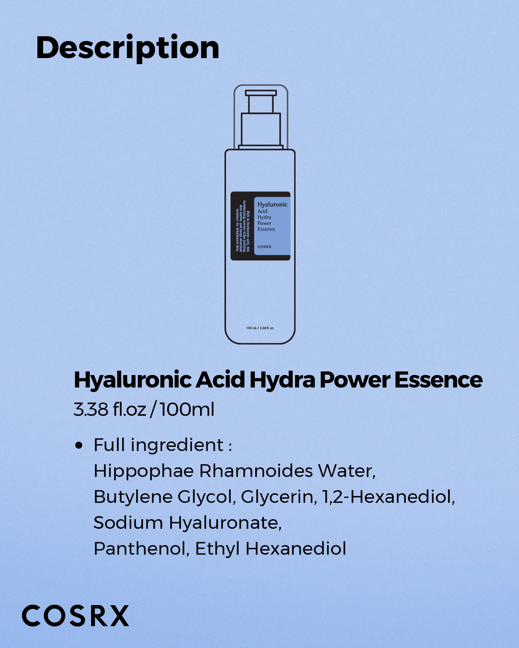 COSRX Hyaluronic Acid Toner, 3.38 fl.oz / 100ml, For Dry Skin, Lightweight Daily Essence, Day and Night, Korean Skin Care, Animal Testing Free, Paraben Free