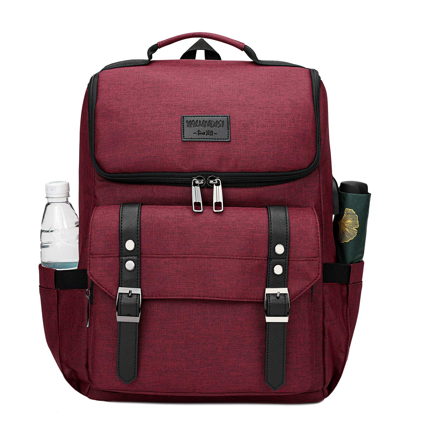 YALUNDISI Vintage Backpack Travel Laptop Backpack with usb Charging Port for Women & Men College Backpack Fits 15.6 Inch Laptop Red