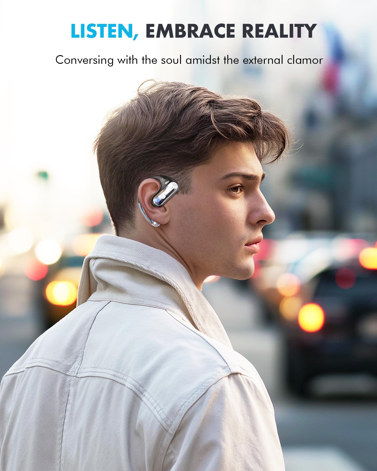 Open-Ear Headphones, Ultra Comfort Open Ear Earbuds, Open Ear Headphones Wireless Bluetooth for Snug Fit, Ergonomic Ear Hook, Balanced Sound, IPX7 Waterproof, 40H Playtime, Bluetooth 5.3, Clear Calls