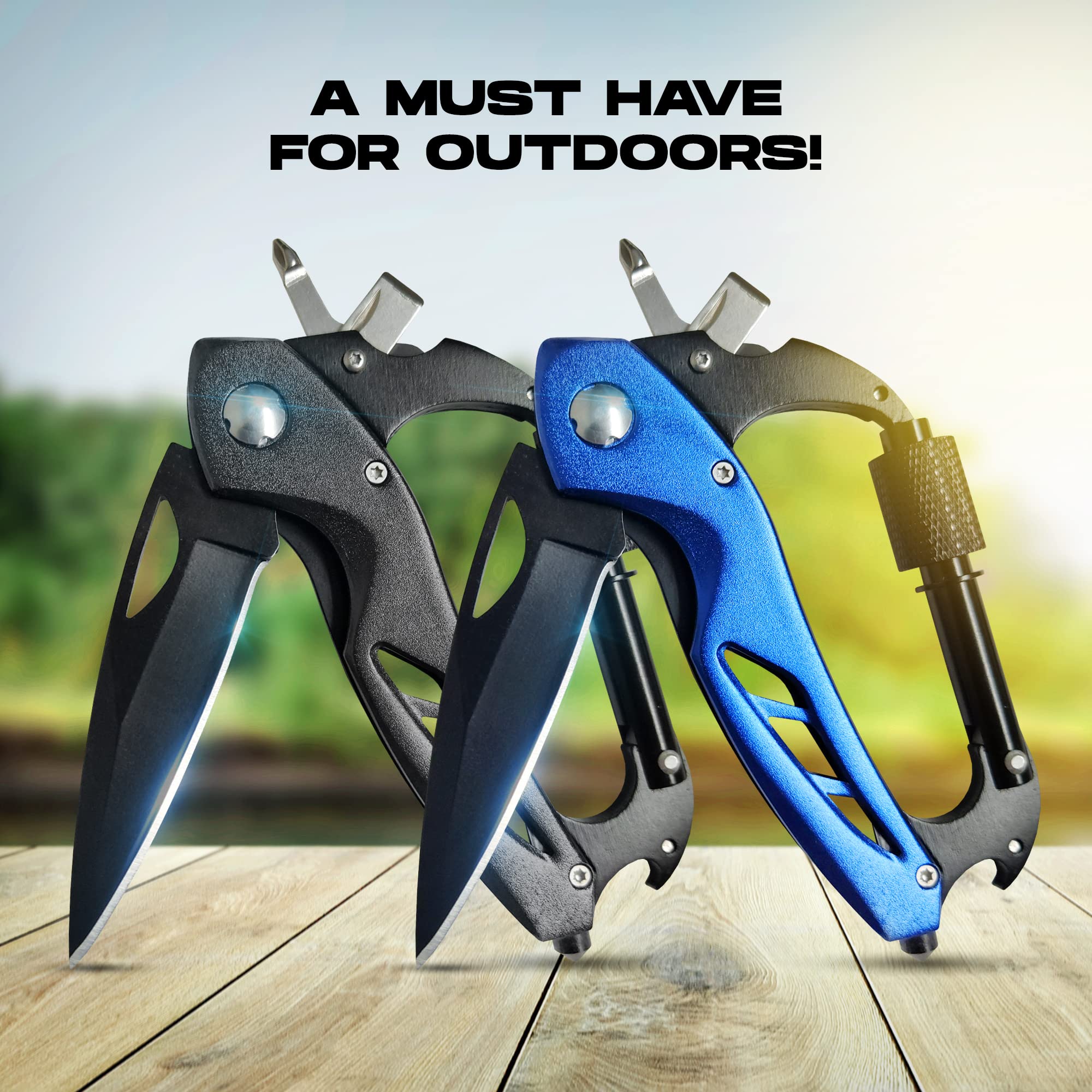 Outdoor Carabiner Multitool with Knife & Glass Breaker (2-Pack)