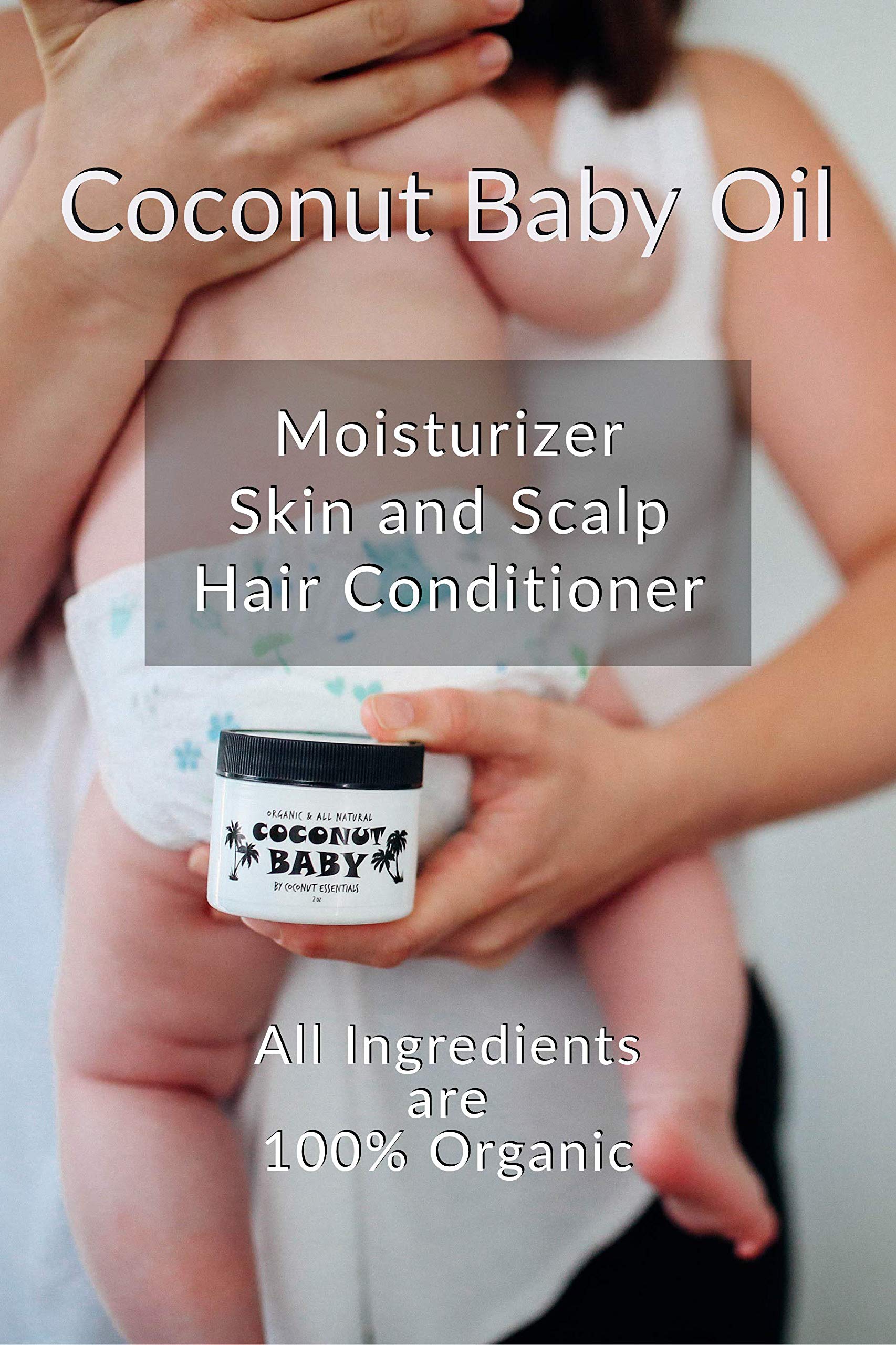 Coconut Baby Oil for Hair & Skin - Organic Moisturizer - Cradle Cap, Newborn Hair Growth, Massage gel, Sensitive Skin Care, Infant Scalp, All Natural with Sunflower & Grape Seed oils - 2 fl oz