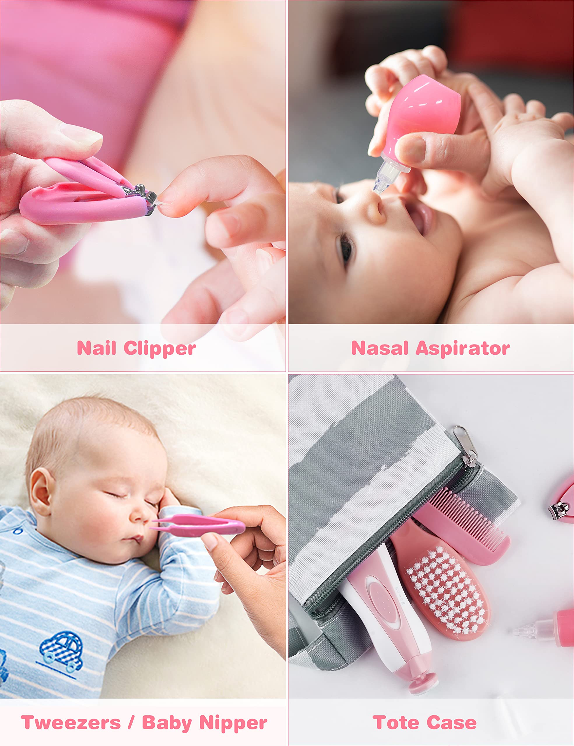 OTTOLIVES Baby Healthcare and Grooming Kit, Baby Electric Nail Trimmer Set Newborn Nursery Health Care Set for Newborn Infant Toddlers Baby Boys Girls Kids (Pink)