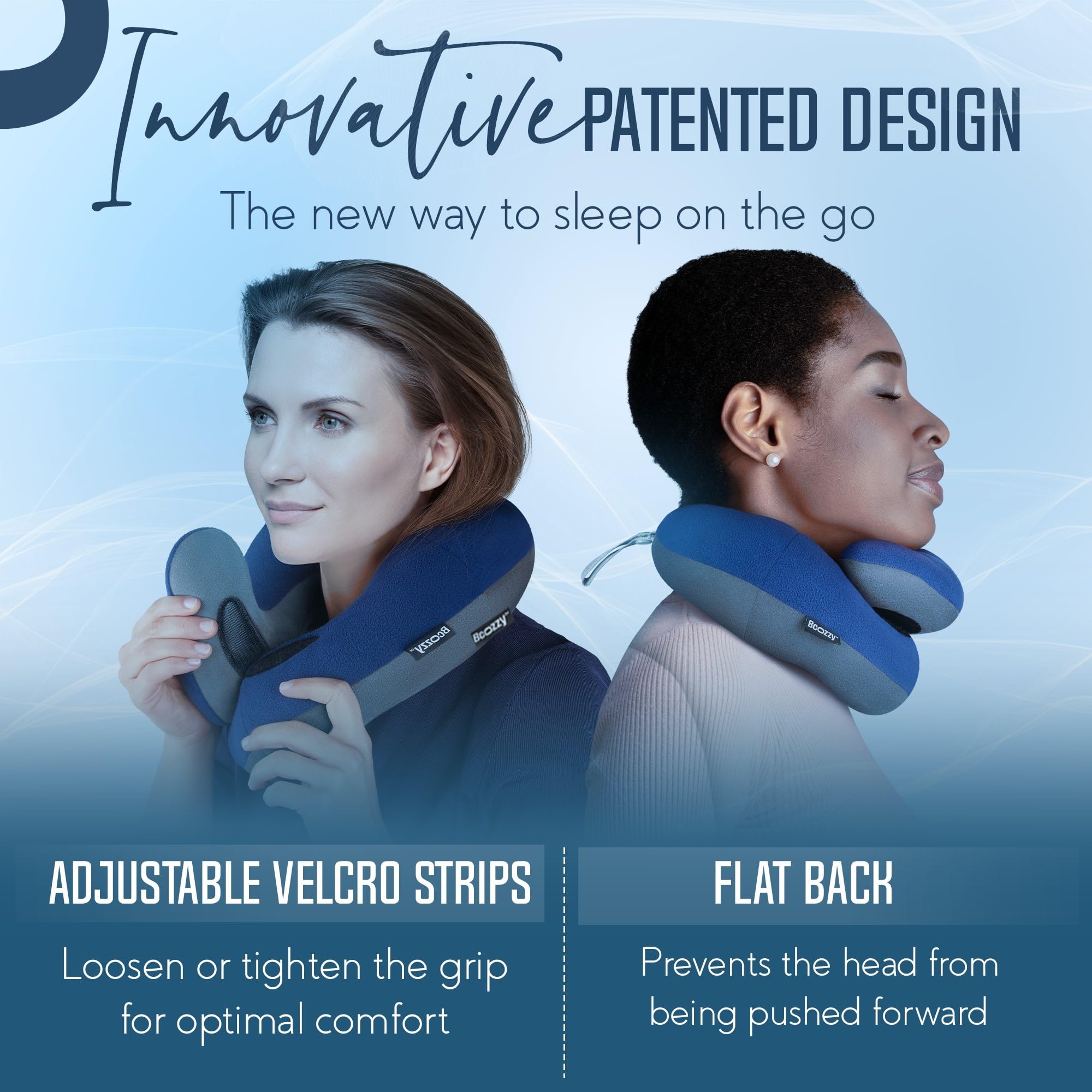 BCOZZY Neck Pillow for Travel Provides Double Support to The Head, Neck, and Chin in Any Sleeping Position on Flights, Car, and at Home, Comfortable Airplane Travel Pillow, Large, Navy