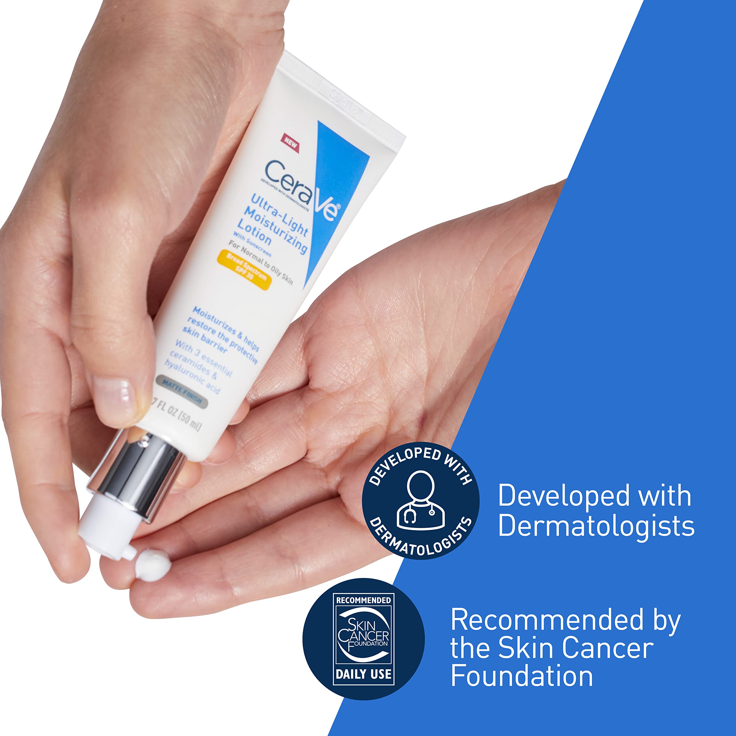 CeraVe Ultra-Light Moisturizing Lotion With SPF 30| Daily Face Moisturizer with SPF | Formulated with Hyaluronic Acid & Ceramides | Broad Spectrum SPF | Oil Free | Matte Finish | 1.7 Ounce