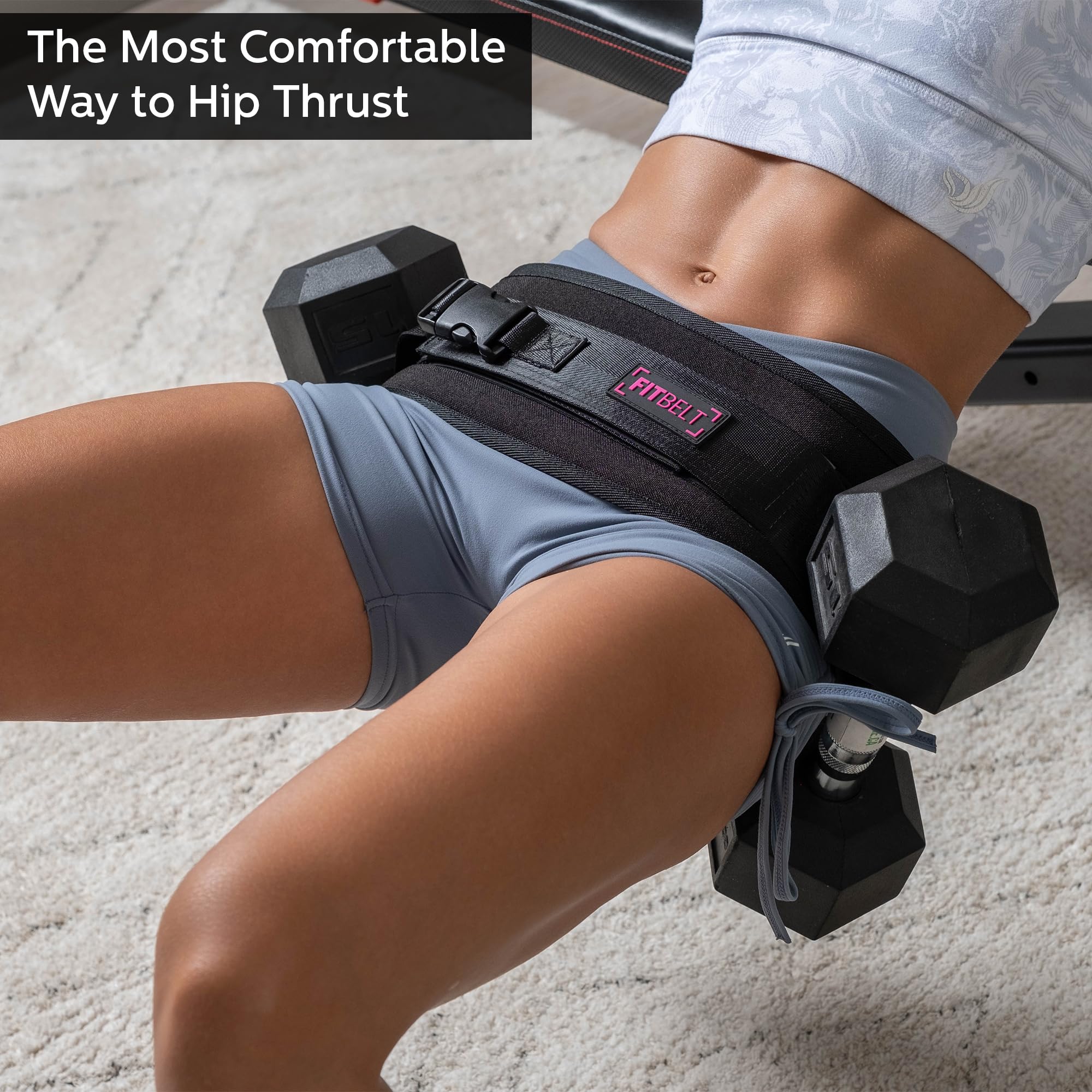 FITBELT Exercise Hip Thrust Belt - Glute Trainer for Home Workouts with Extra Padding - Fully Adjustable Hip Thrust Belt for Dumbbells - Booty Builder, Glute Workout Equipment