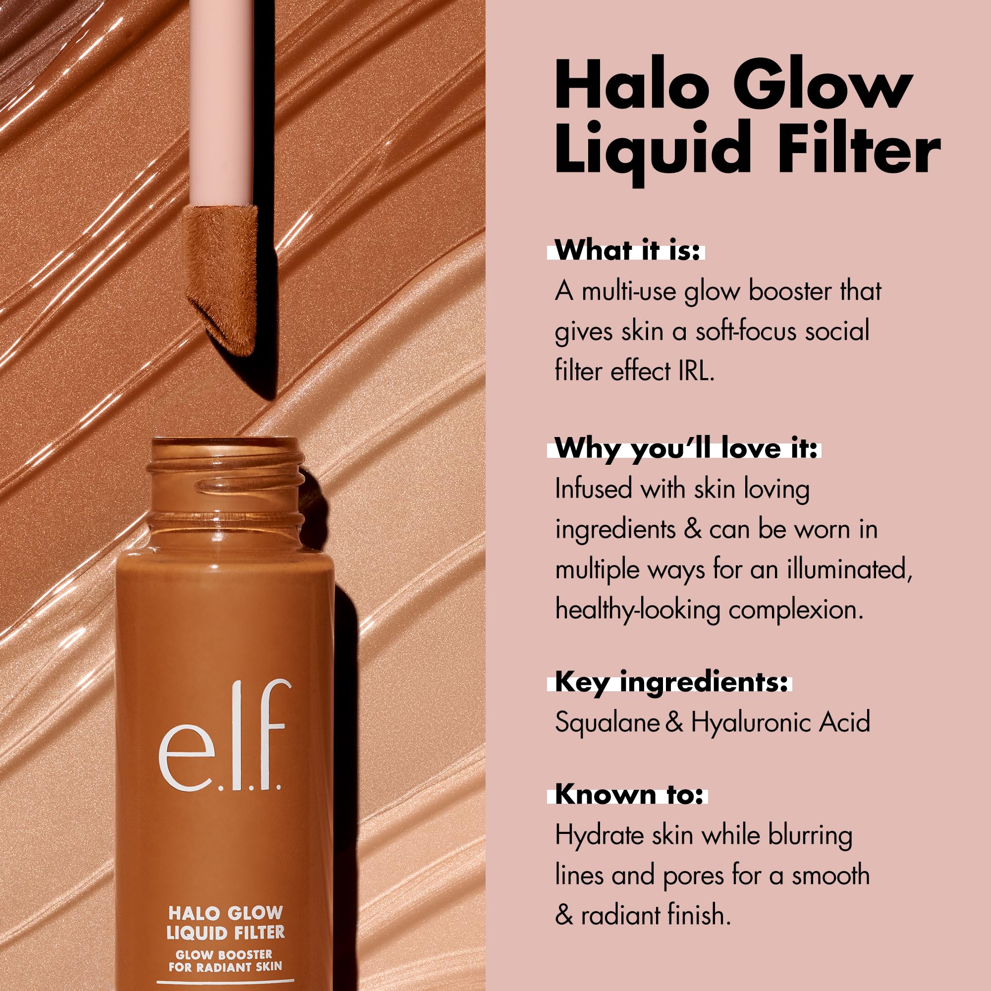 e.l.f. Halo Glow Liquid Filter, Complexion Booster For A Glowing, Soft-Focus Look, Infused With Hyaluronic Acid, Vegan & Cruelty-Free, 0.5 Fair