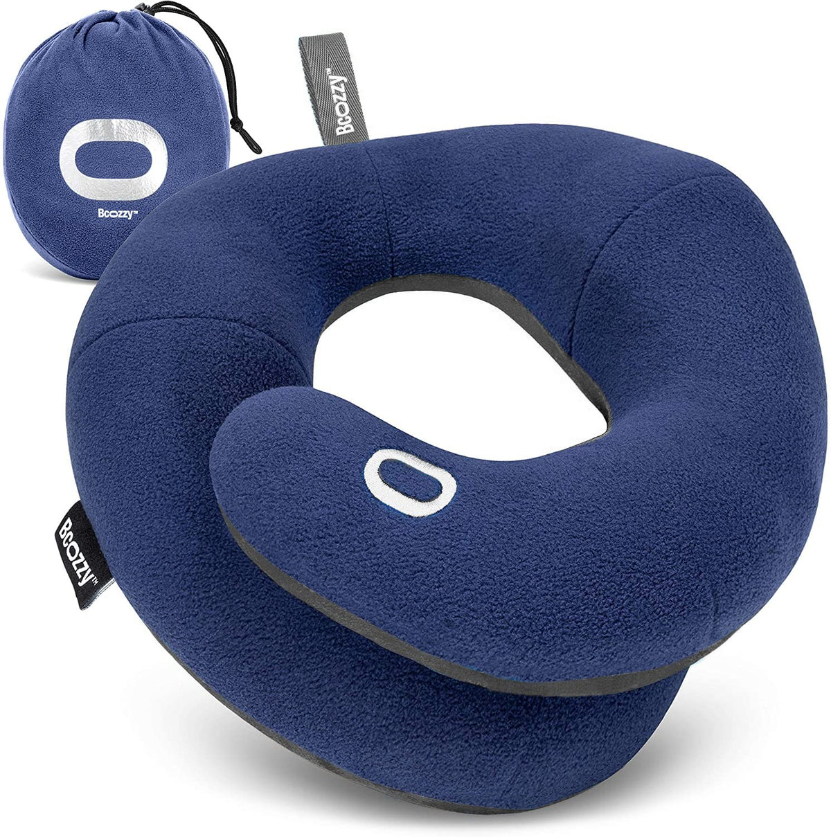 BCOZZY Neck Pillow for Travel Provides Double Support to The Head, Neck, and Chin in Any Sleeping Position on Flights, Car, and at Home, Comfortable Airplane Travel Pillow, Large, Navy