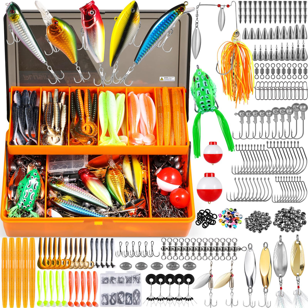 PLUSINNO 404 PCS Fishing Lures, Upgrade XL Fishing Tackle Box with Tackle Included, Crankbaits, Hooks, Weights, Other Accessories, Fishing Lure Bait Gear Equipment Kit Gift for Men Freshwater Bass