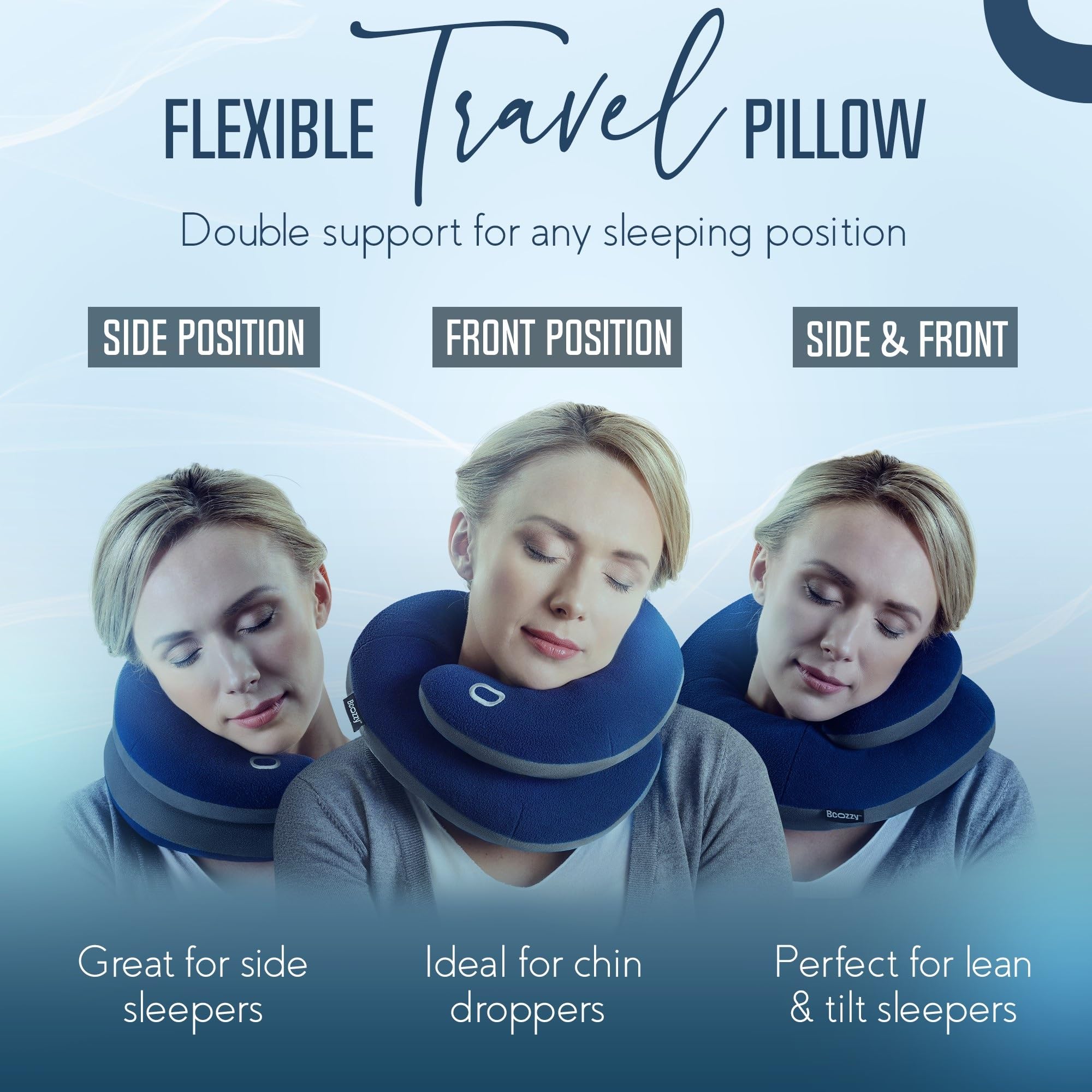 BCOZZY Neck Pillow for Travel Provides Double Support to The Head, Neck, and Chin in Any Sleeping Position on Flights, Car, and at Home, Comfortable Airplane Travel Pillow, Large, Purple