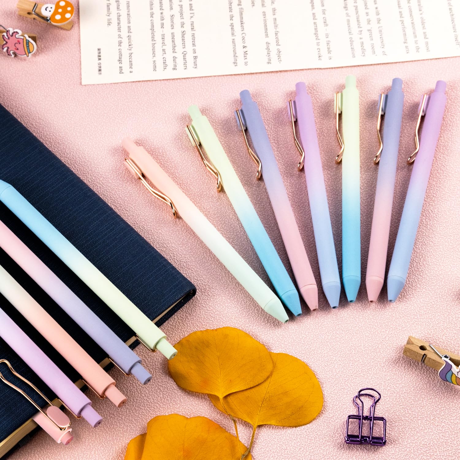 Drawdart Gel Pens, 12 Pcs Smooth Writing Pens No Bleed & Smear, Black Ink Cute Pens Fine Point (0.5mm), Retractable Aesthetic Journaling Pens School Office Supplies for Women & Men