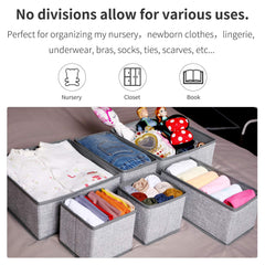 Criusia Underwear Drawer Organizer, 6 Set Foldable Underwear Drawer Organizer and Closet Dividers,Storage Box for Clothes, Socks, Underwear (6 Bins) (Light Grey)