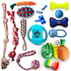 Pacific Pups 18 Piece Dog Toy Set - Plush, Rope & Chew Toys Support Non-Profit Dog Rescue