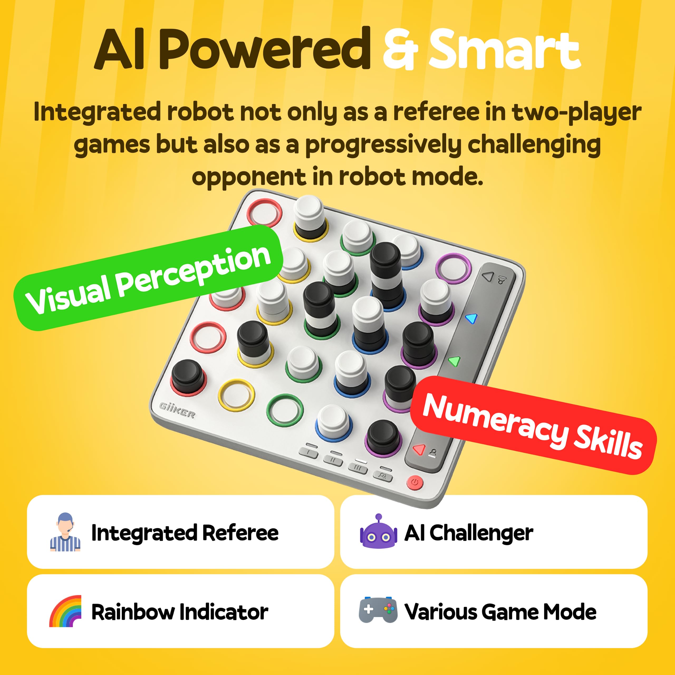 GiiKER Smart Four, 3D AI-Powered 4 in a Row Game, Strategy Board Games with Integrated Referee for 1-2 Players, Travel Games for Ages 6-12 and up, Birthday Gift for Kids Family Game Night