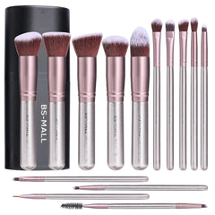 BS-MALL Makeup Brushes Premium Synthetic Foundation Powder Concealers Eye Shadows Makeup 14 Pcs Brush Set，Silver Purple with case