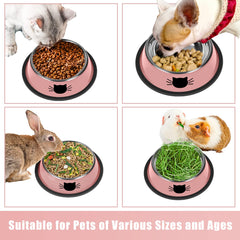 Serentive 2Pcs Cat Bowls Non-Slip Stainless Steel Small Cat Food Bowls Unbreakable Thicken Cat Feeder 7 Oz Cat Dishes Suitable for Indoor Small Pets Removable Rubber Base Easily Clean Lovely Color