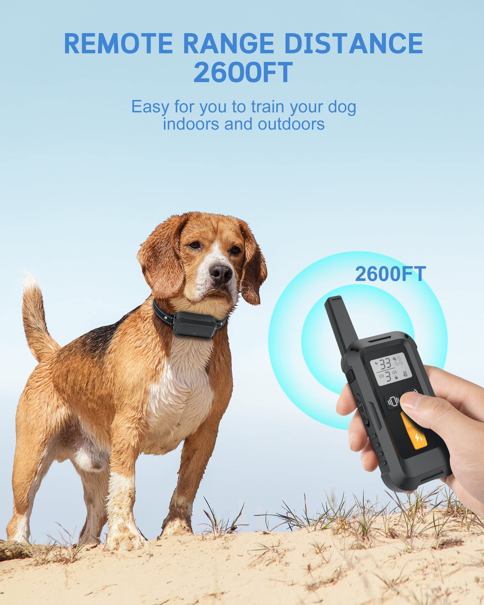 Dog Training Collar - Dogs Shock Collar with Remote 2600FT, Electronic Waterproof Collar with 3 Training Modes, Keypad Lock, Rechargeable E-Collar for All Breeds, Size