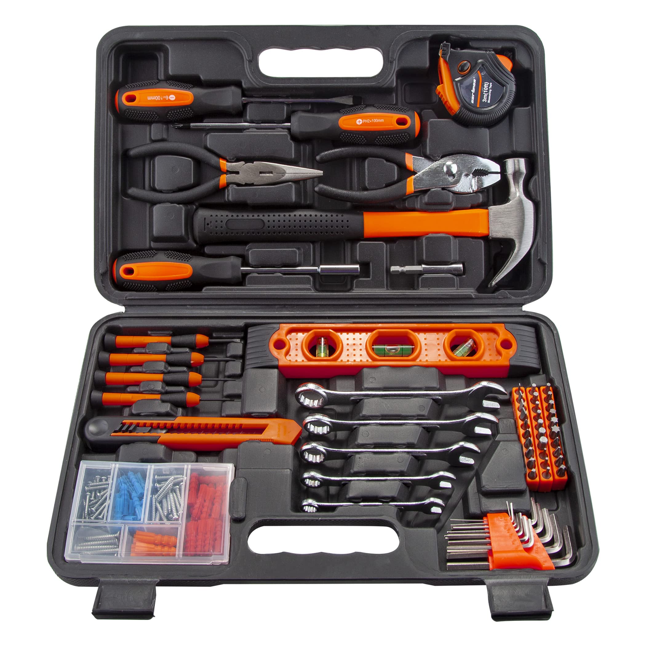 CARTMAN Tool Set General Hand Tool Kit with Plastic Toolbox Storage Case Automotive Wrench Sets Orange