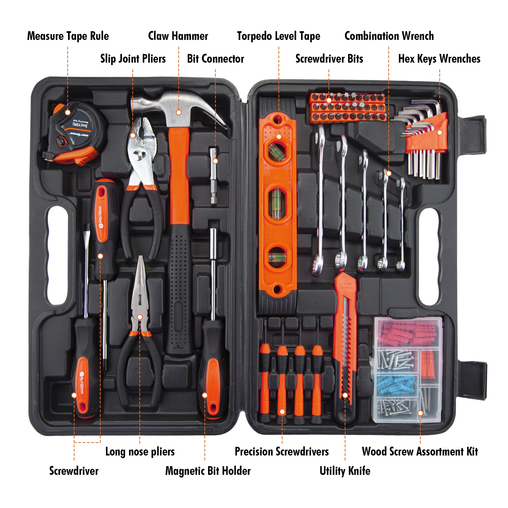 CARTMAN Tool Set General Hand Tool Kit with Plastic Toolbox Storage Case Automotive Wrench Sets Orange