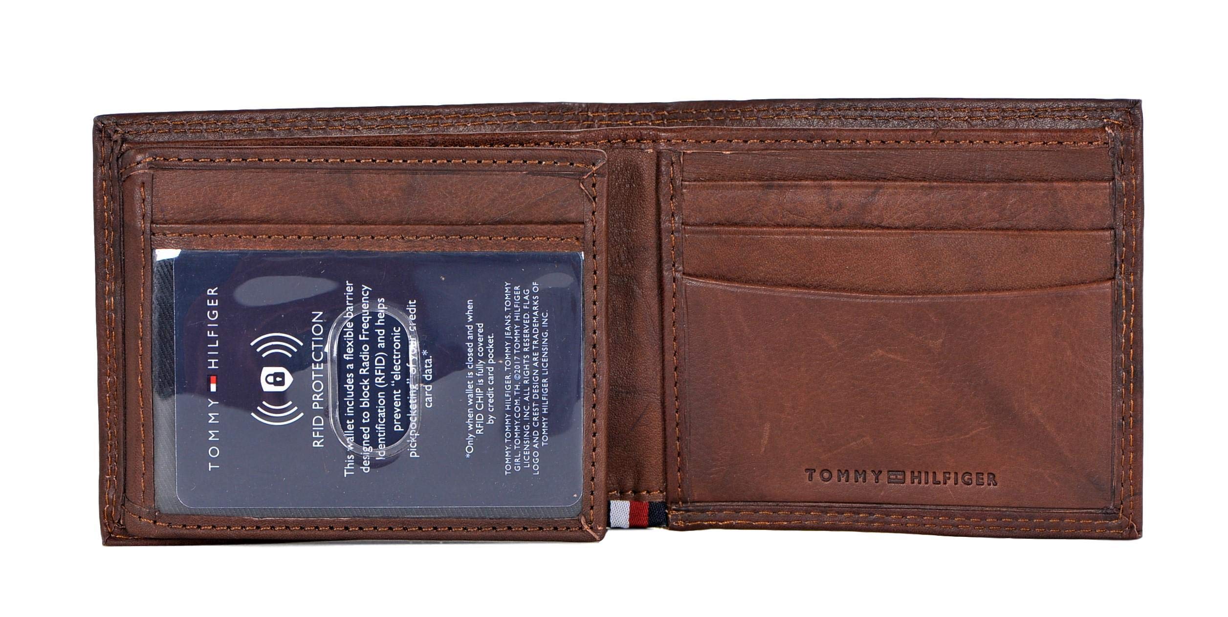 Tommy Hilfiger Men's Passcase Wallet with Multiple Card Slots, Tan Huck, One Size