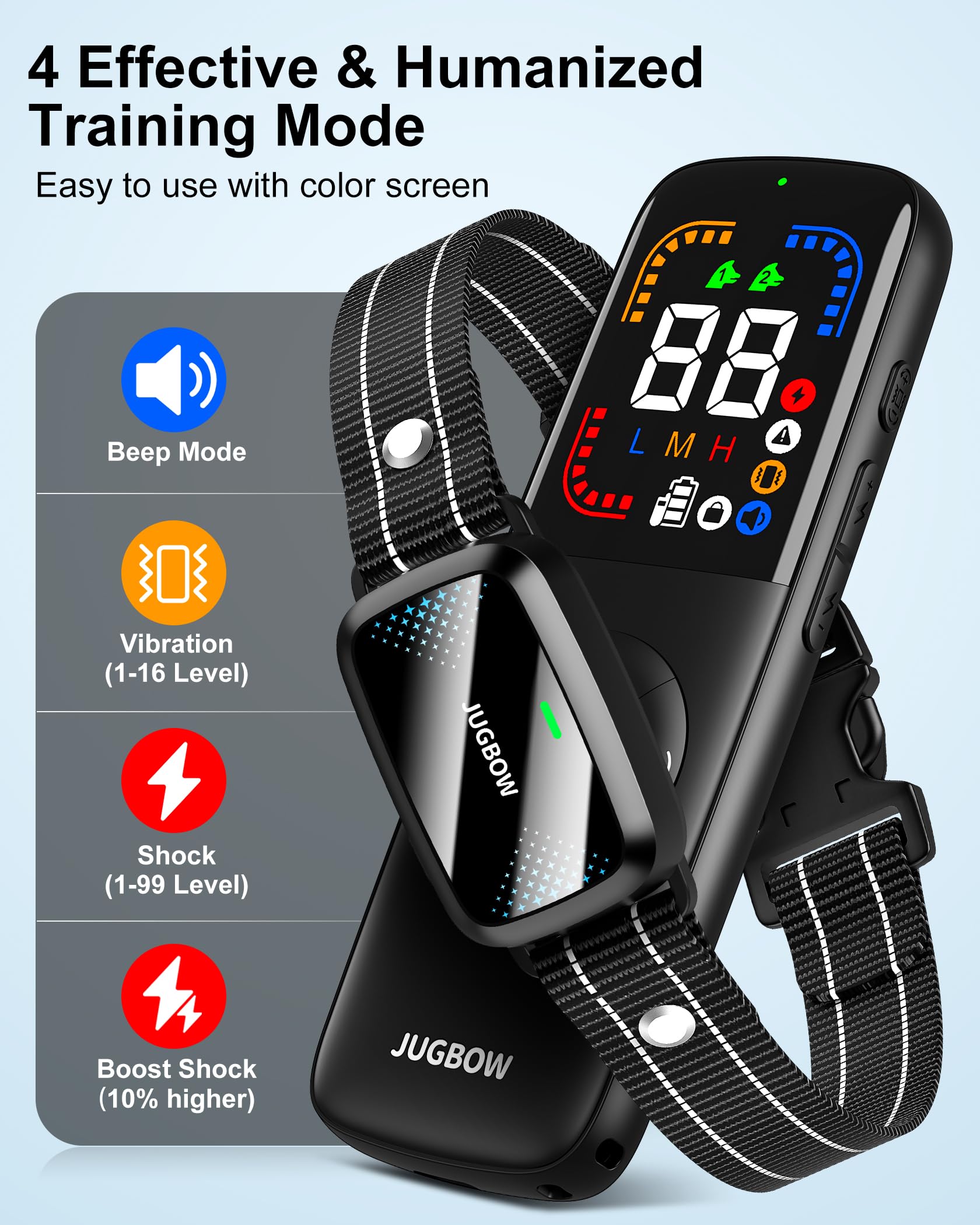 Dog Shock Collar - 1600FT Dog Training Collar with Remote Color Screen, IPX7 Waterproof Electric Collar with 4 Training Modes, Security Lock, Rechargeable e-Collar for All Breeds, Size