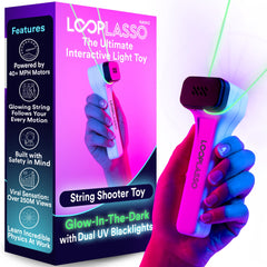 Loop Lasso® Nano - The Original Glow-in-The-Dark String Shooter Toy - Built-in UV Blacklight - Safe Fun Adult & Kids Rope Launcher Gift - Viral Fidget Toy Gadget - Music Festival Rave Dance Accessory