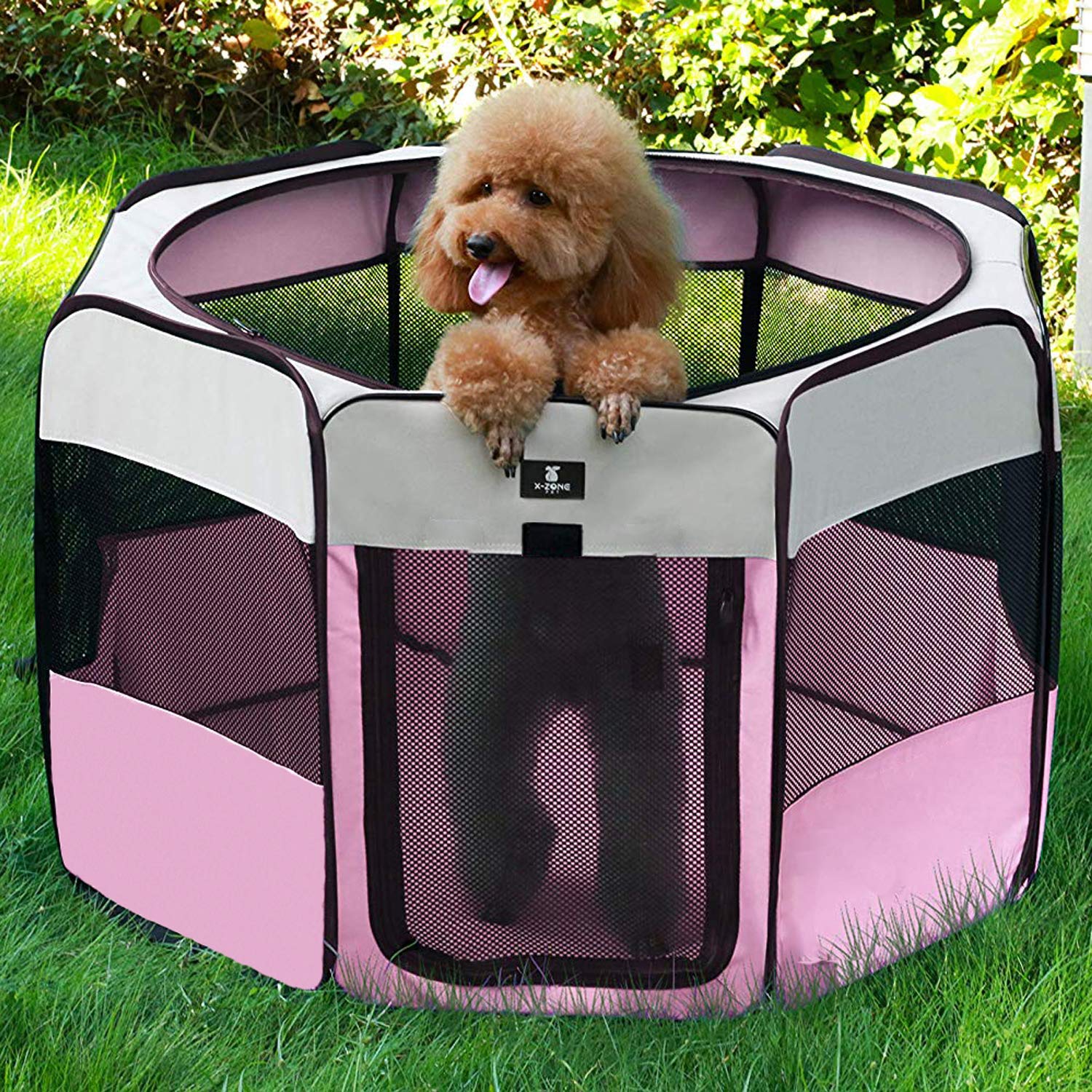 X-ZONE PET Dog Playpen Portable Pet Play Pens for Puppies, Cat, Rabbit, Chicks, Foldable Exercise Play Tent Kennel Crate, Indoor/Outdoor Travel Camping Pink Small