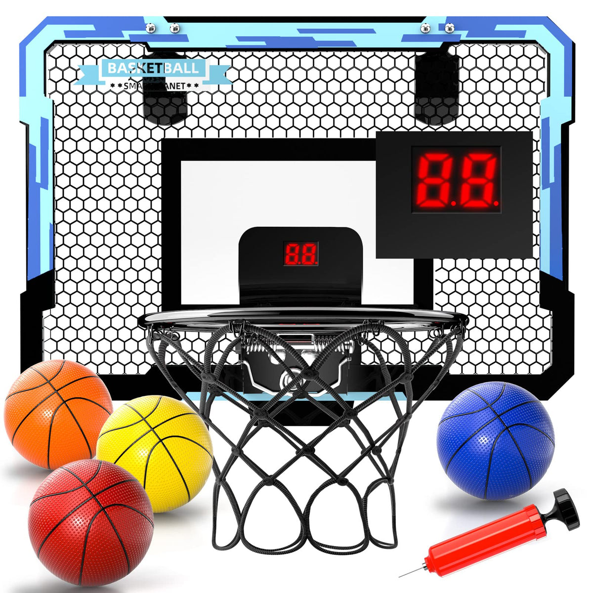 Indoor Kids and Adults Door Room Mini Basketball Hoop with Electronic Scoreboard, 4 Balls, Basketball Toys Suit for Bedroom/Office/Outdoor