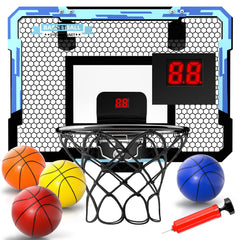 Indoor Kids and Adults Door Room Mini Basketball Hoop with Electronic Scoreboard, 4 Balls, Basketball Toys Suit for Bedroom/Office/Outdoor