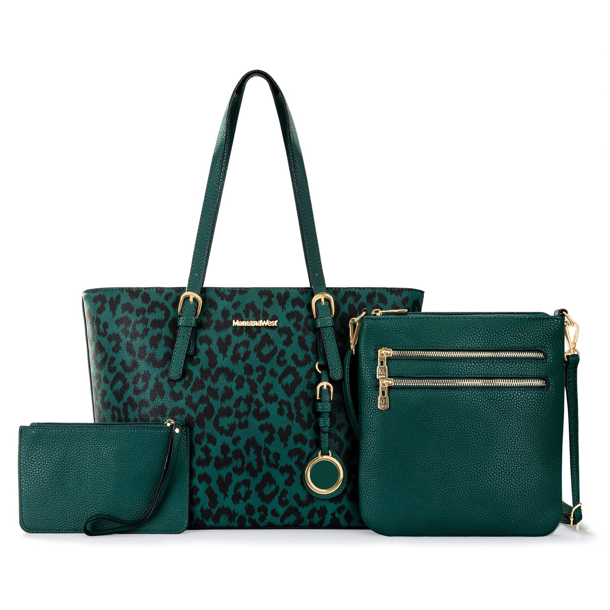 Montana West purses for women's purses and handbags 3pcs Handbag womens purse and wallet set big medium crossbody green purse Leopard Print gifts carteras para mujer leather tote MWC3-G055TQ