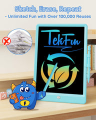 TEKFUN LCD Writing Tablet Doodle Board, 10inch Colorful Drawing Tablet Writing Pad, Kids Travel Essentials, Toddler Toys for 3 4 5 6 7 8 Year Old Girls Boys (Blue)