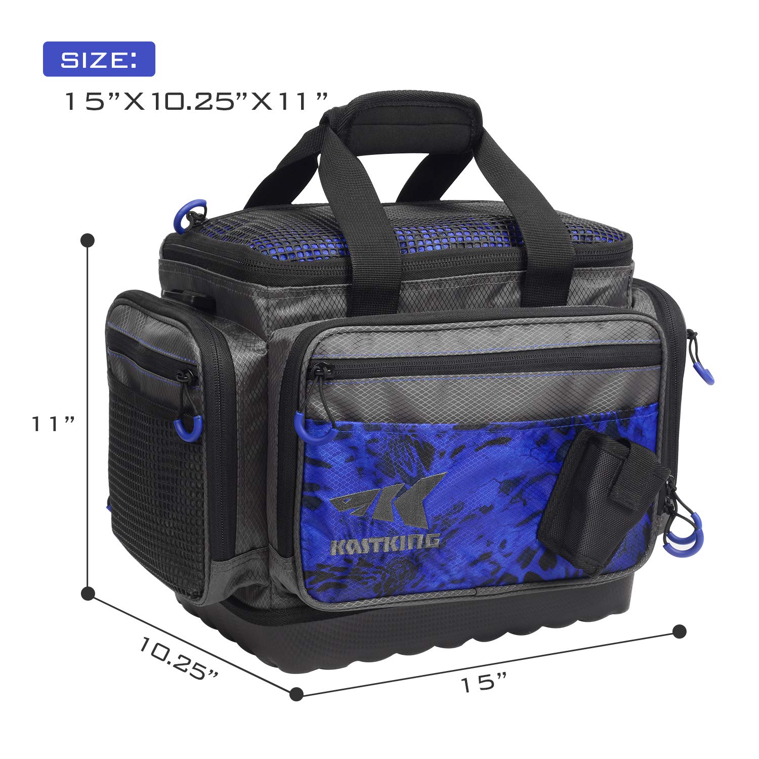 KastKing Fishing Gear & Tackle Bags - Saltwater Resistant Fishing Bags - Fishing Tackle Storage Bags,Medium-Hoss,(Without Trays,15x11x10.25 Inches),Blue Patriot