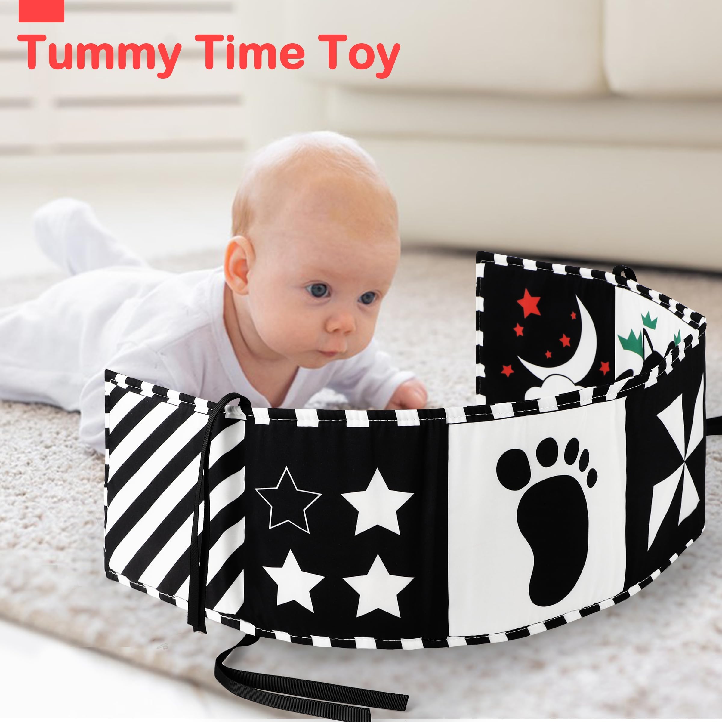 URMYWO Black and White Baby Toys, High Contrast Newborn Toys 0-3 Months Brain Development, Tummy Time Toys, Soft Baby Book, Infant Sensory Toys 0-6-12 Months Visual Stimulation Montessori Toy Gift