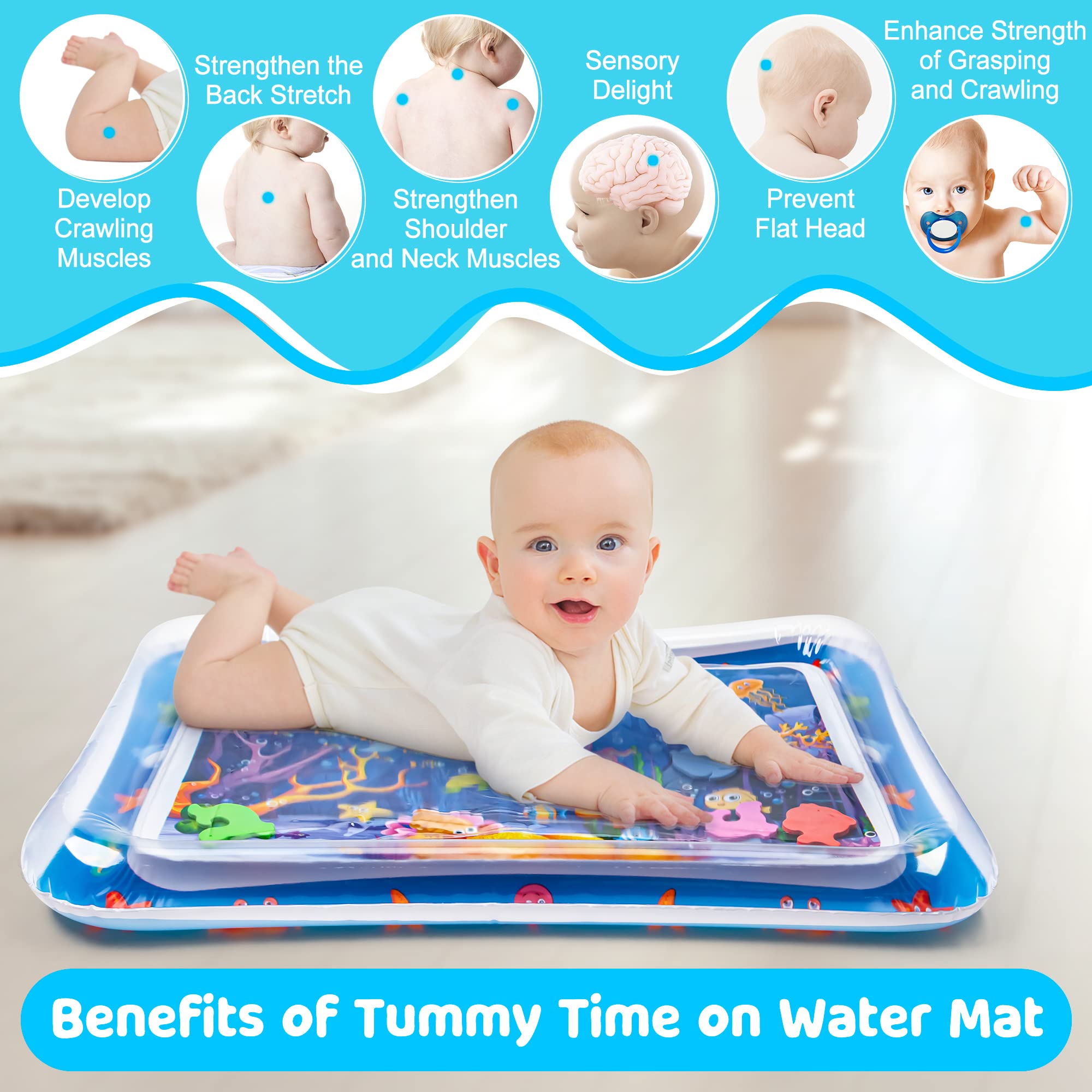 Tummy Time Water Mat 丨Water Play Mat for Babies Inflatable Tummy Time Water Play Mat for Infants and Toddlers 3 to 12 Months Promote Development Toys Cute Baby