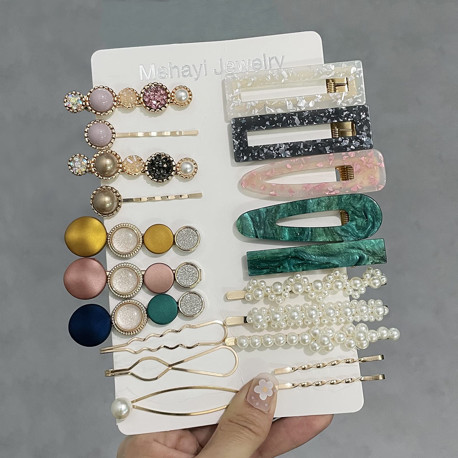 Mehayi 20 PCS Macaron Pearl Acrylic Resin Fashion Hair Clips Set, Cute Hair Barrettes Bobby Pins, Boho Fancy Hairpin Accessories Headwear Styling Tools, Gifts for Women Girls Decorative Wedding