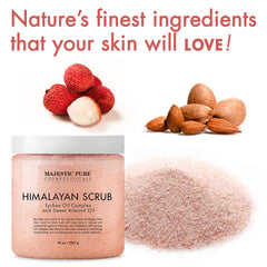 MAJESTIC PURE Himalayan Salt Body Scrub with Lychee Oil, Exfoliating Salt Scrub to Exfoliate & Moisturize Skin, Deep Cleansing - 10 oz