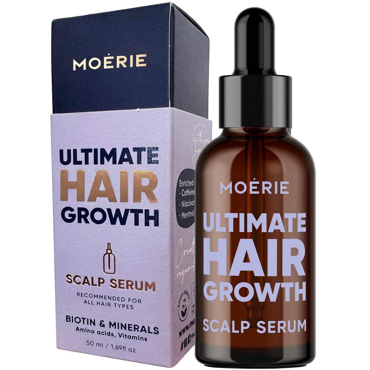 MOERIE Ultimate Hair Growth Serum for Natural Hair Regrowth & Thickening - Anti Thinning & Hair Loss Treatment for Women - Rapid Hair Growth Products - Scalp Oil Alternative - 1.69 fl oz / 50 ml