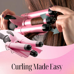 Alure Three Barrel Curling Iron Wand Hair Waver with LCD Temperature Display - 1 Inch Ceramic Tourmaline Triple Barrels, Dual Voltage Crimp