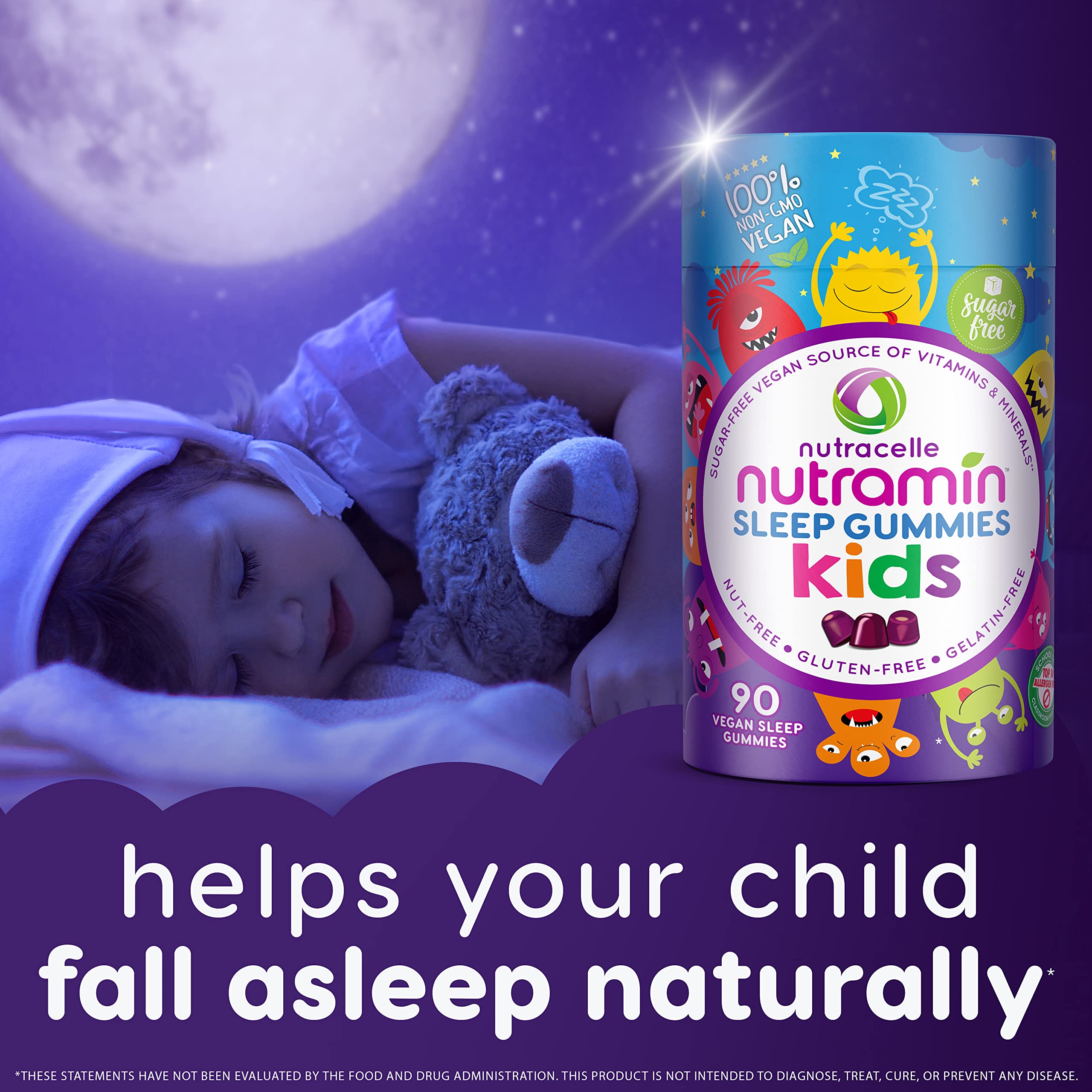 NUTRAMIN Kids Sleep Gummy - Sugar-Free & Vegan - 100% Natural Sleeping Aid with Melatonin Sleep Gummies for Kids - Hypoallergenic, Halal, Kosher, Non GMO - Dark Cherry - 90 Count