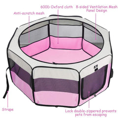 X-ZONE PET Dog Playpen Portable Pet Play Pens for Puppies, Cat, Rabbit, Chicks, Foldable Exercise Play Tent Kennel Crate, Indoor/Outdoor Travel Camping Pink Small